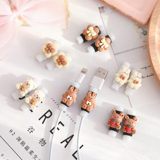 Milk Coffee Color Cute Cartoon Cable Protector for Phone Charging & Headphones