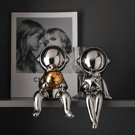 Nordic Space Explorer Ceramic Astronaut Statues - Modern Home Decor Collection
