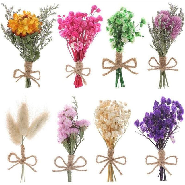 Charming Dried Floral Elegance: Set of 8 Natural Mini Bouquets