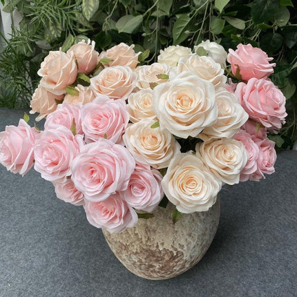 Charming 9-Piece Silk Pink Rose Floral Arrangement for Chic Home Ambiance