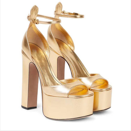 Sexy Women's Party Pumps - Patent Leather Summer Sandals with Thick High Heel Platform
