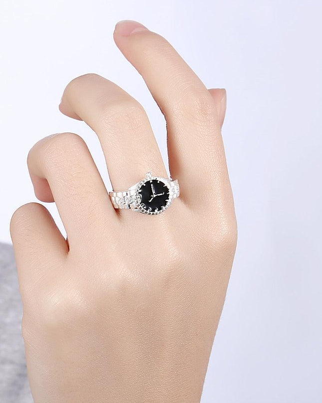 Radiant 925 Silver Crystal Timepiece Ring - A Statement of Class and Dazzling Charm