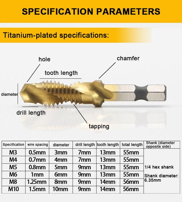 Precision Titanium-Coated Tap Set for Effortless Tapping and Chamfering