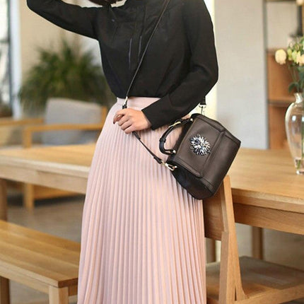 Trendy Black and Pink High-Waisted Pleated Skirt Inspired by Korean Fashion