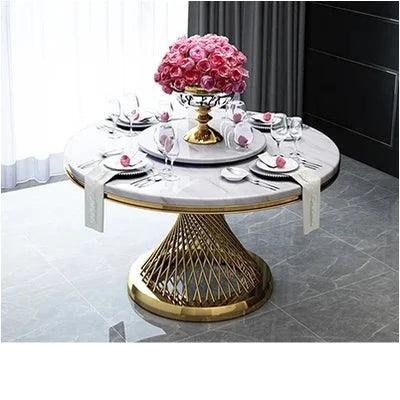 Luxurious Marble Dining Ensemble with Stainless Steel Base - Sophisticated Dining Set for Stylish Spaces