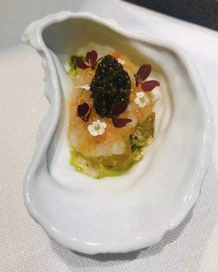 Sophisticated Japanese Ceramic Oyster Serving Plate - A Touch of Elegance for Your Culinary Creations