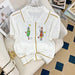 Vintage Cartoon Embroidered Knitted Cardigan | White Lapel Short-sleeved Sweater