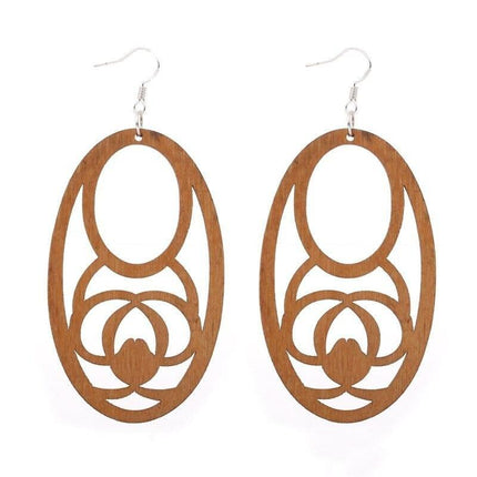 Artisan-Made Geometric Wood Dangle Earrings - Afro-Boho Ethnic Style Jewelry