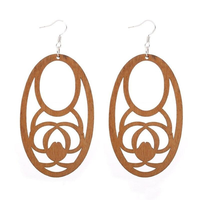 Artisan-Made Geometric Wood Dangle Earrings - Afro-Boho Ethnic Style Jewelry