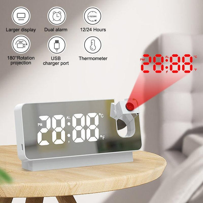 LED Digital Projection Alarm Clock with Silent Mechanism and Temperature Display for Modern Living Spaces