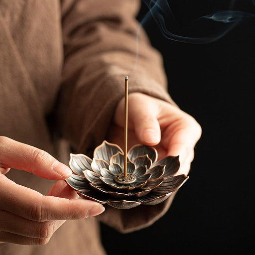 Zen Lotus Alloy Incense Burner: Serene Waterfall Aromatherapy Ritual