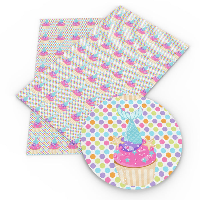 Cake Candy Printed Synthetic Leather Fabric for DIY Bow-knot Bags & Earrings