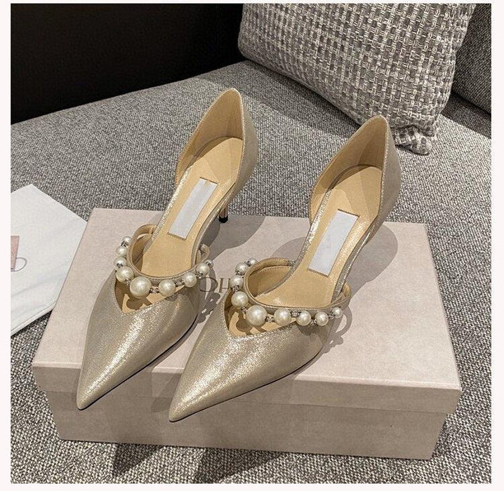 Pearl Adorned Stiletto Heels: Luxurious Pointed Toe Bridal Shoes