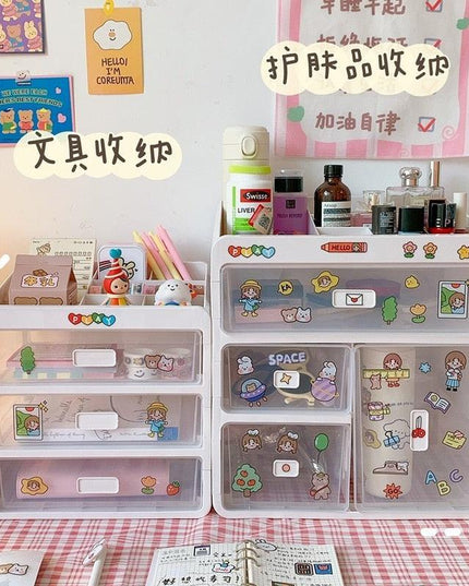 Versatile Stackable Desk Organizer with Drawer and Makeup Brush Holder for a Tidy Workspace