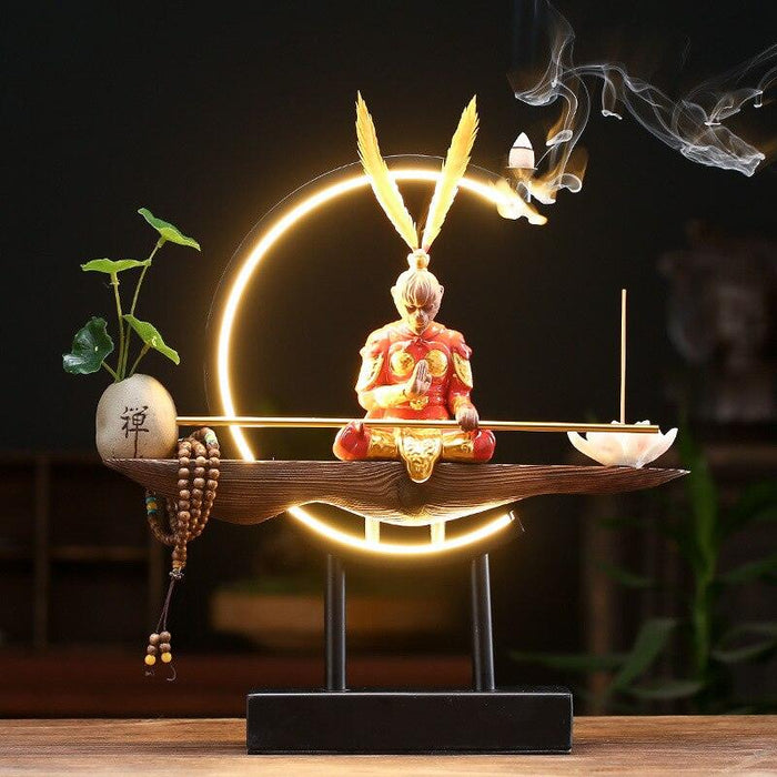 Sūn Wùkōng vs. Buddha Zen Ceramic Ornament with Lamp and Incense - Mythical Battle Home Decor Piece
