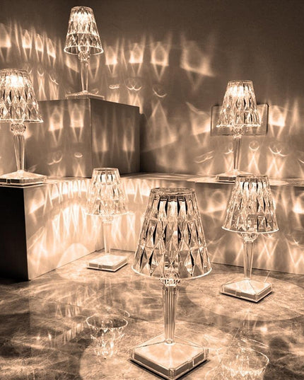 Sleek LED Table Lamp with Crystal Accents and Nightlight Feature