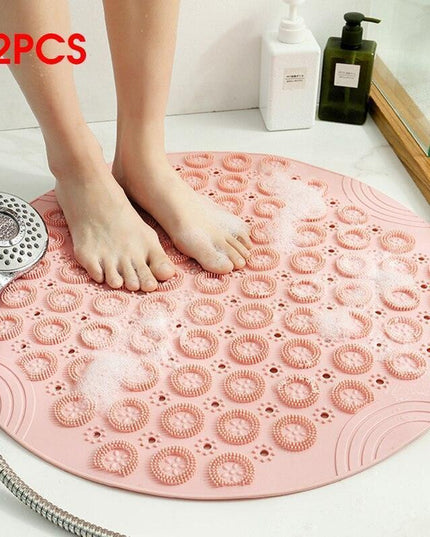 Non-Slip Round Shower Mat with Drainage Holes and Textured Design