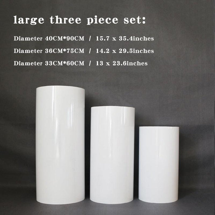 Elegant White and Gold Cylinder Display Pedestals Set