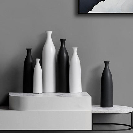 Chic Long-Neck Black Ceramic Vase Set for Contemporary Home Decor
