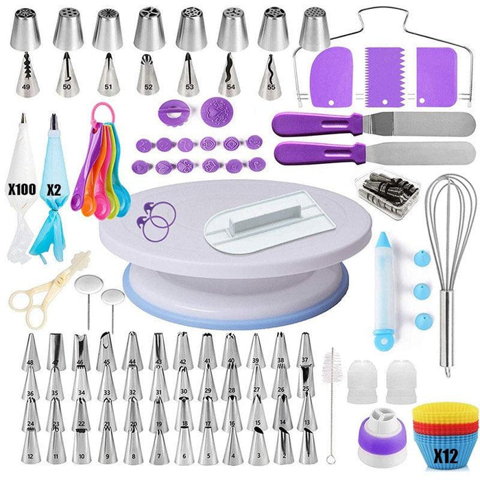 Ultimate Cake Decoration Set with Rotating Turntable and 219pcs of Stainless Steel Tools