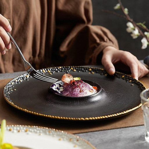 Elegant Ceramic Plate: Stylish Dining Essential with Pearl Point Design