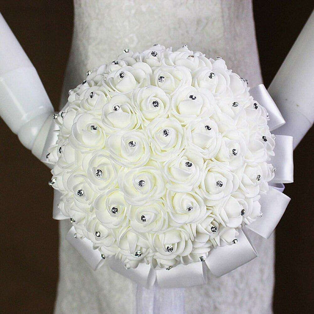 Glamorous Rhinestone-Embellished Silk Rose Wedding Bouquet