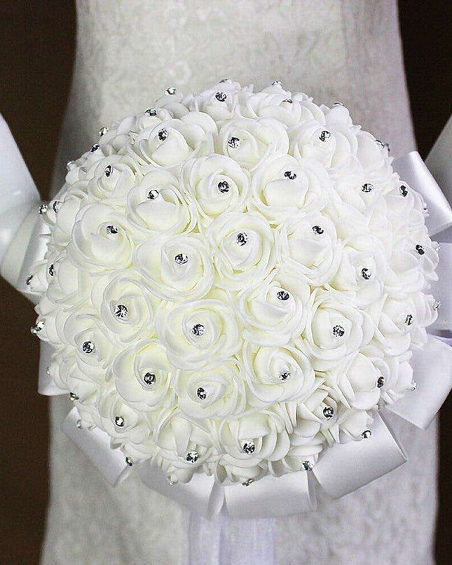 Glamorous Rhinestone-Embellished Silk Rose Wedding Bouquet