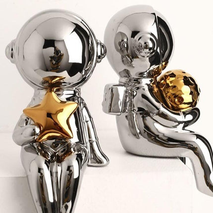Nordic Space Explorer Ceramic Astronaut Statues - Modern Home Decor Collection