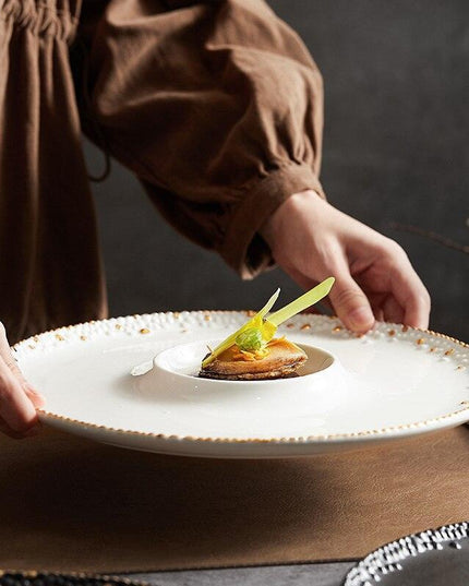 Sophisticated Pearl Point Ceramic Plate Collection for Elegant Dining