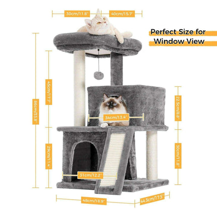 Lavish Feline Sanctuary: Elegant Cat Tower with Plush Cushions and Playful Features