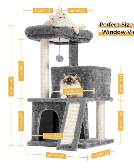 Lavish Feline Sanctuary: Elegant Cat Tower with Plush Cushions and Playful Features