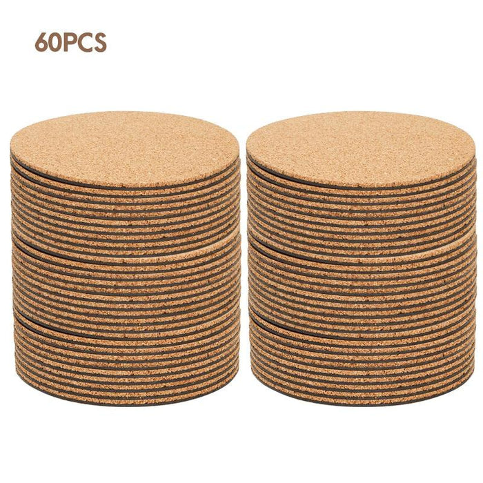 Stylish Self-Adhesive Cork Coasters Set - 60 Decorative Mats for Table Protection and Personalization