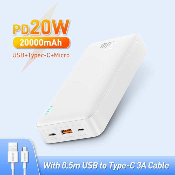 Baseus 20000mAh Power Bank PD QC 20W Portable Charger External Battery Quick Charge Powerbank for iPhone HUAWEI Xiaomi Samsung-0-Très Elite-China-White-20000mah-Très Elite