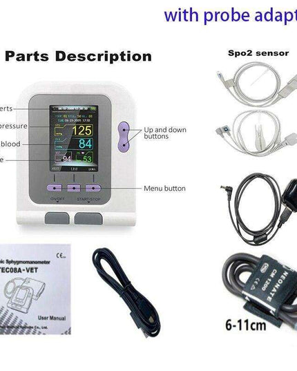 Comprehensive Veterinary Blood Pressure and Oxygen Monitoring System with Adjustable Cuff Sizes