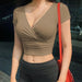 Chic Black V Neck Crop Top for Women with Curve-Enhancing Silhouette