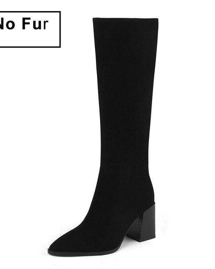 Sleek Sophistication: Women’s Premium Leather Knee-High Heeled Boots for Effortless Style