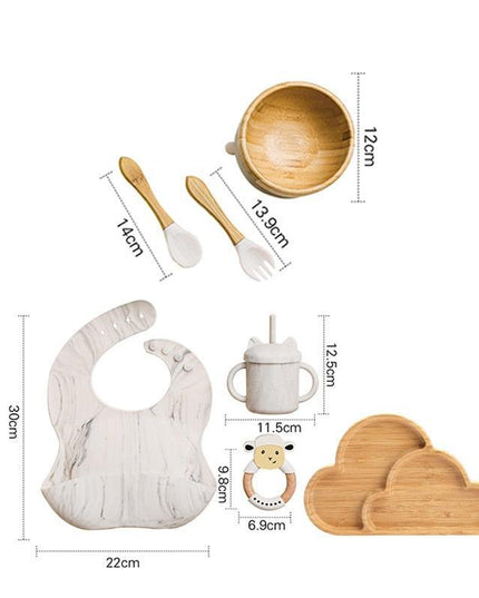 Bamboo Baby Feeding Set with Suction Plates and Rattle Toy - 7-Piece Collection