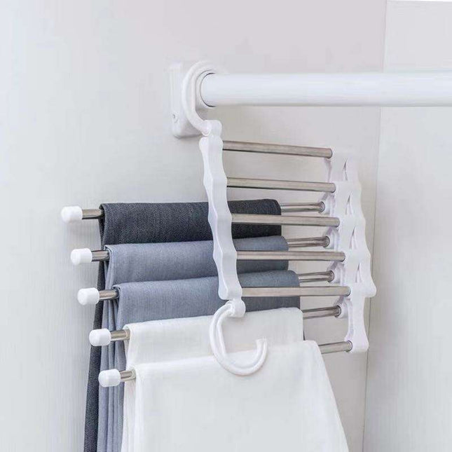 Versatile 5-in-1 Telescoping Stainless Steel Trouser Organizer for Closet