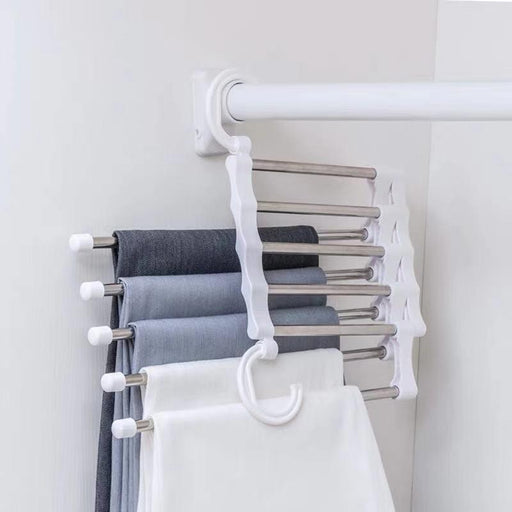 5 in 1 Magic Trouser Rack Hangers Stainless Steel Folding Pant Rack Tie Hanger Shelves Bedroom Closet Organizer Wardrobe Storage-0-Très Elite-White-Très Elite