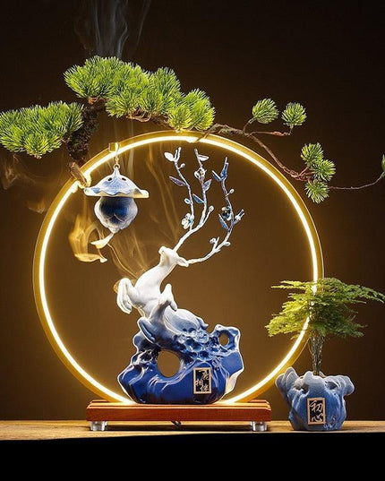 Tranquil Harmony Chinese Fountain & Aromatherapy Lamp Set with Lucky Charms