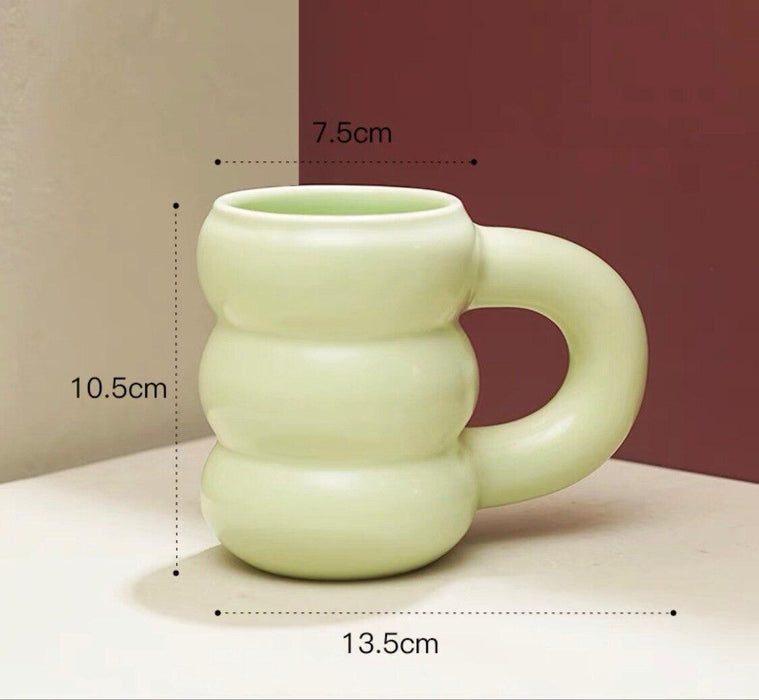 Whimsical Tire-Designed Ceramic Coffee Mug Featuring Playful Girl Illustration