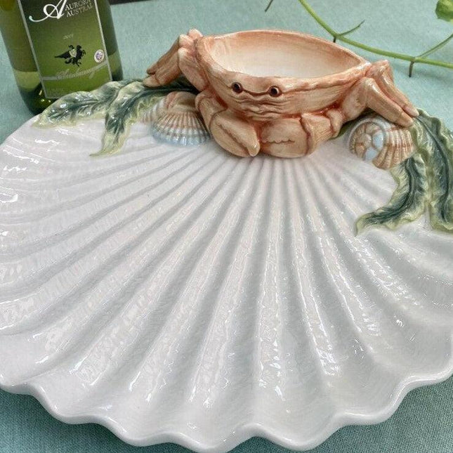 Sophisticated European Shell Ceramic Seasoning Platter for Exquisite Dining Experiences