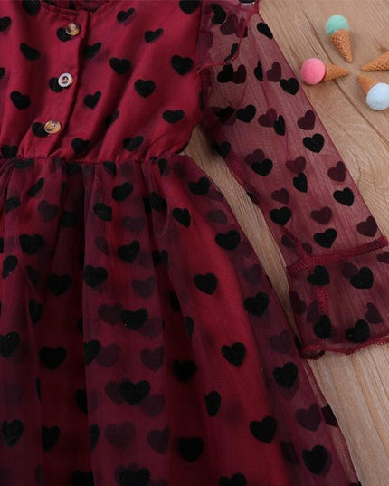 Enchanting Heart-Print Princess Dress with Breezy Mesh Fabric - Spring & Summer Collection (2-6Y)
