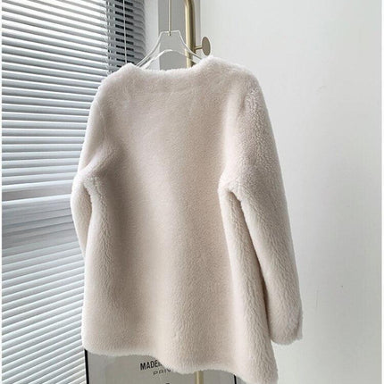 Exclusive Luxe Real Fur Double-Breasted Winter Jacket with V-Neck Elegance