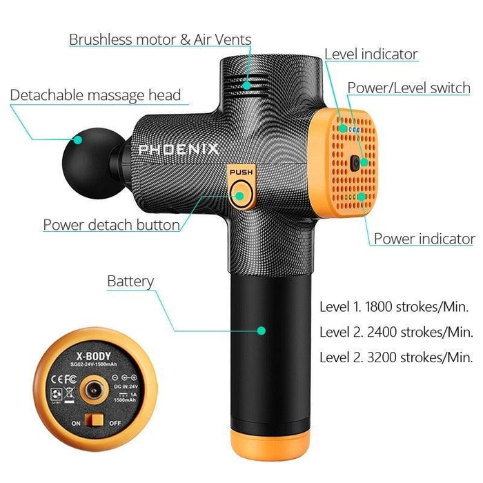 Phoenix A2 Deep Tissue Massage Gun with Variable Speeds and Multiple Attachments