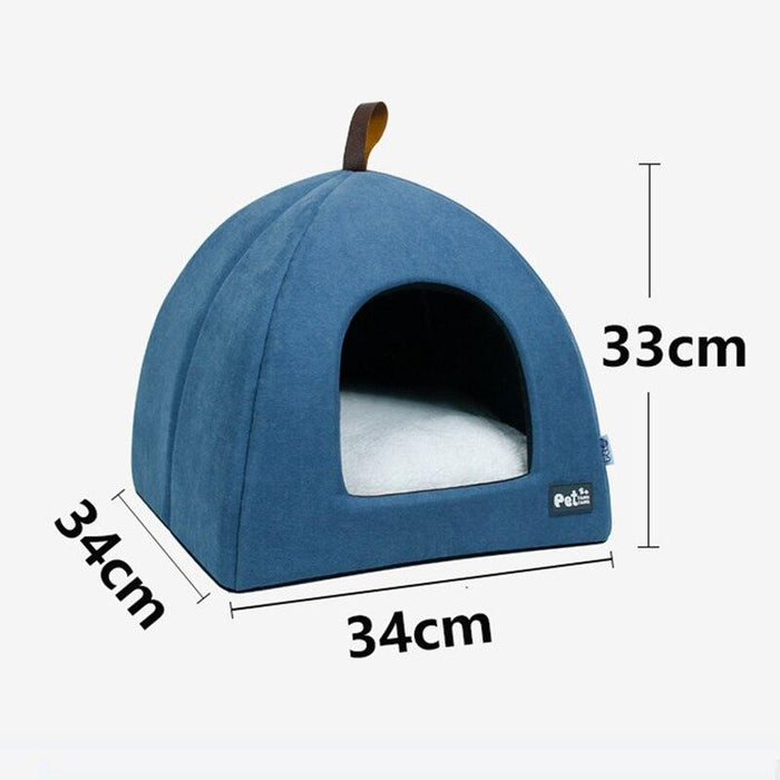 Cozy Velvet Winter Cat Tent Bed for Small Pets