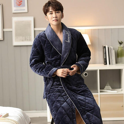 Men's Luxury Terry Plaid Winter Robe - Botanica Collection