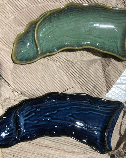 Elegant Handcrafted Ceramic Sushi Serving Tray - Unique 12-Inch Kiln-Glazed Platter