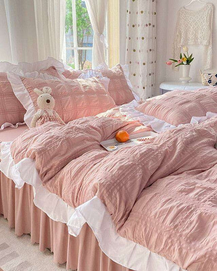 Luxe Double Layer Lace-Embroidered Bedding Set for Ultimate Comfort