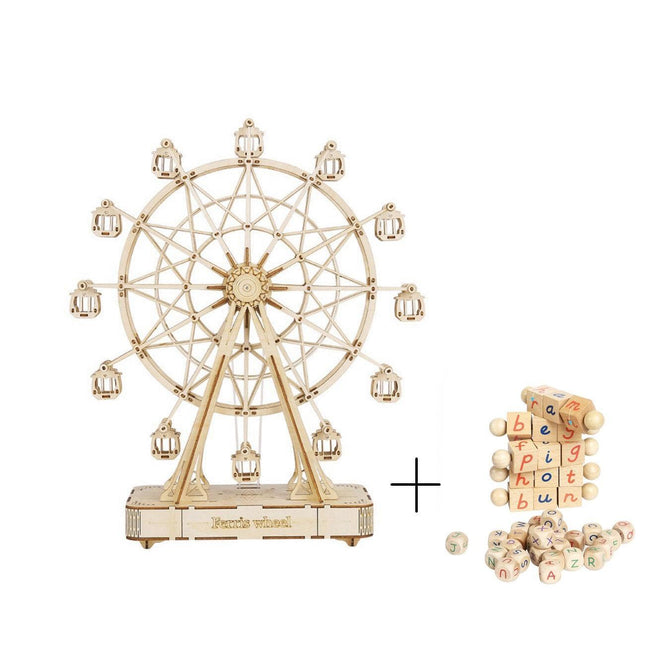 Interactive Musical Wooden Ferris Wheel Model Kit - Fun Educational Craft for All Ages